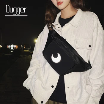 

Ougger Reflective Canvas Chest Bag For Men Shoulder Bags Girl Moon Hip Hop Street Reflective Waist Bag For Women Casual Backpack
