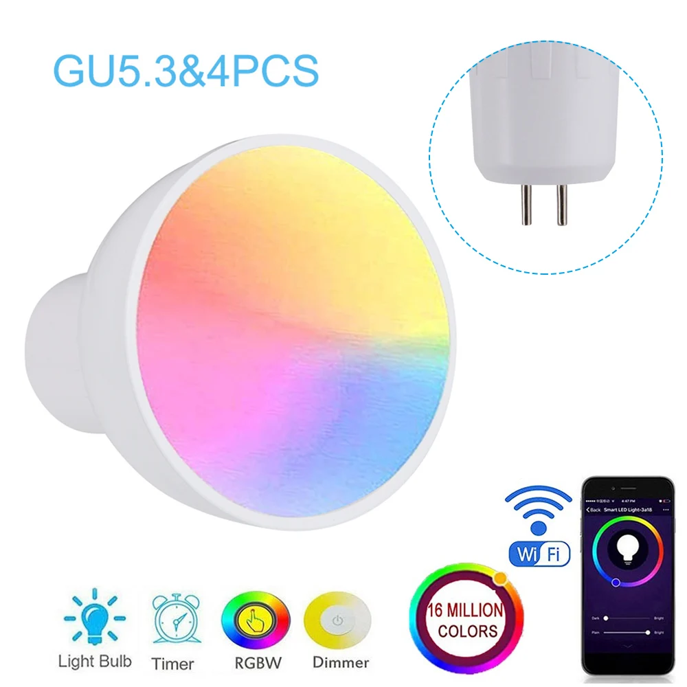 Новый Wifi умный светодиодный светильник лампа GU10/GU5.3/E27 приложение дистанционное