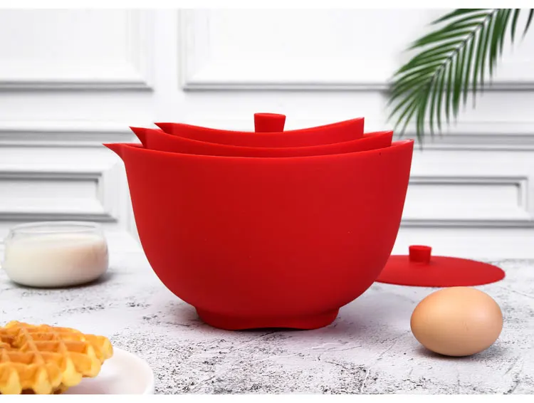 Силиконовые Basics FlexibleSilicone миски для смешивания, набор из 3, 1 QT, 1,5 QT, 2 QT, красный