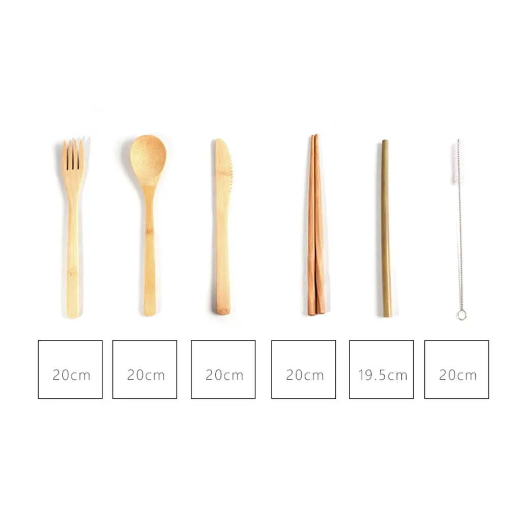Portable Bamboo Cutlery With Bags Travel Eco-friendly Fork Spoon Chopsticks Straw Brush Set Include Reusable Bamb Tableware
