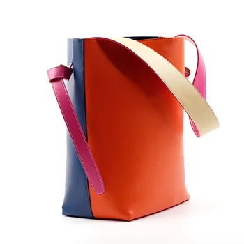 

woman Leather shopping bag matching color red leather big Bucket Bag lykj-yx
