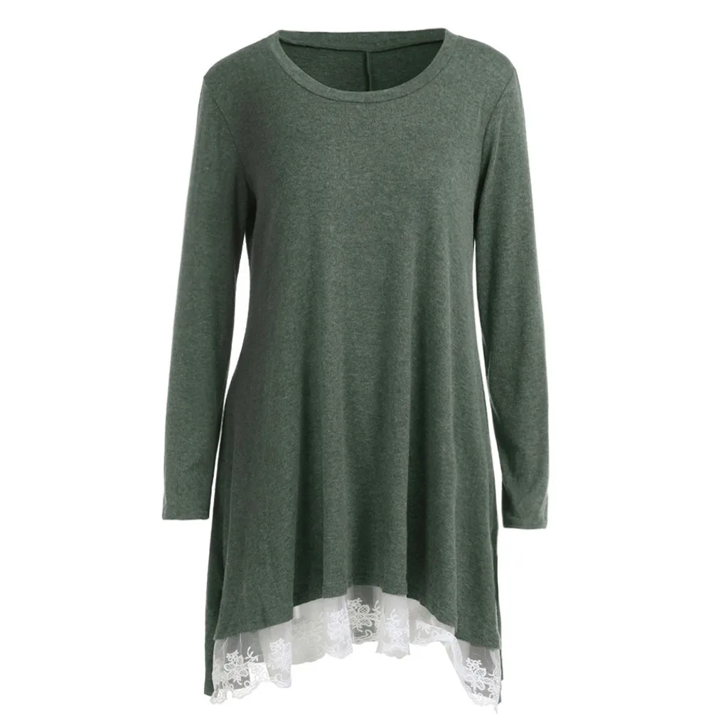 Poleras mujer de moda camiseta mujer Футболка женская кружевная Повседневная Туника с длинным рукавом Топы свободная футболка camisa feminina