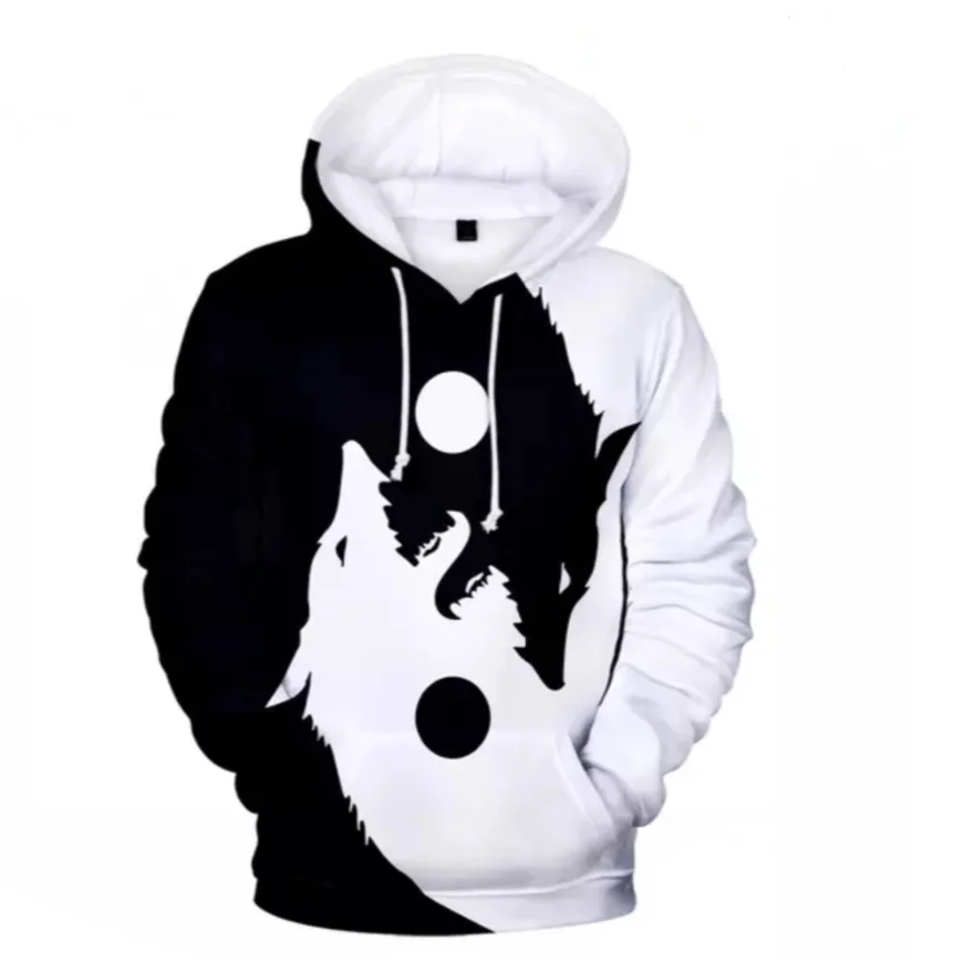

New Black White Wolf Hoodies Men Women Casual 3D Hoodies Fashion Hip Hop Anime Naruto 3D Pullover Black White Wolf Sweatshirt