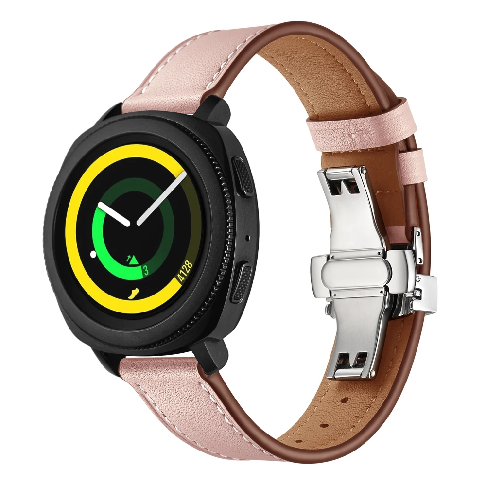 UEBN кожаный ремешок с серебряной застежкой-бабочкой, 20 мм, для samsung Galaxy Watch, 42 мм, активный 2 браслет, ремешок для часов gear S2, спортивный ремешок для часов