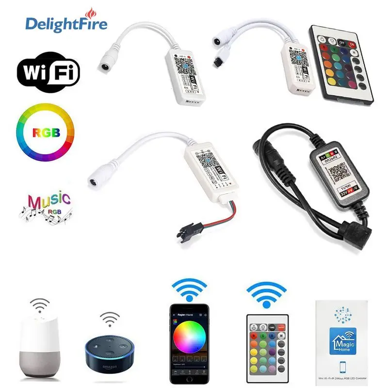 WIFI RGB RGBW контроллер DC 5 в 12 В 24 музыкальный 16 миллионов цветов Magic Home WiFi