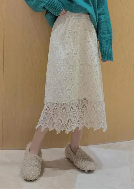 Женские юбки, женская одежда, осень и зима, новая корейская мода, кружевные сексуальные юбки, вышитая длинная юбка - Цвет: Бежевый