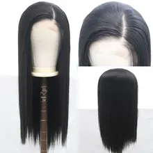 Bombshell синтетические волосы 13*6 дюймов большой парик фронта шнурка черный термостойкие волокна естественные волосы сторона расставания для женщин парики