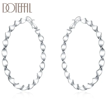 

DOTEFFIL 925 Sterling Silver 45mm Circle Ripple Hoop Earring For Woman Fashion Party Wedding Engagement Party Jewelry