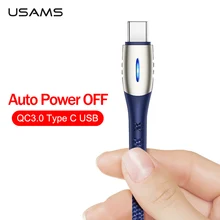 USAMS usb type C кабель умное отключение питания, QC3.0 кабели быстрой зарядки светодиодный USB C кабель умное зарядное устройство кабель для samsung s10 8 huawei P20