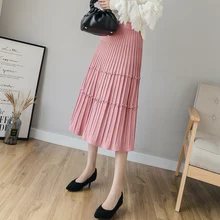 Lucyever элегантная женская вязаная длинная юбка осень зима Эластичная Высокая талия Женская плиссированная повседневная юбка Свободная Корейская Faldas Mujer