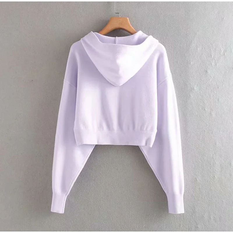 Autumn Casual Solid Short Sweatshirt Pullover Women Long Sleeve Hooded Hoody Ladies Fall Kawaii Women's Hoodies Pullovers