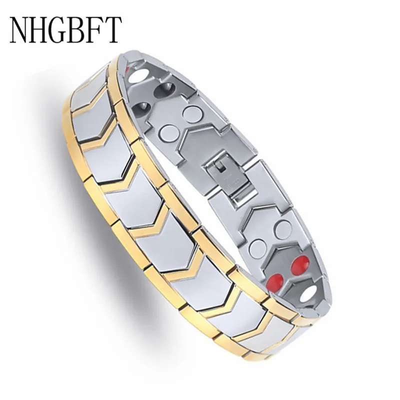 

NHGBFT Silver Gold Color Mens Healthy magnetic bracelet Stainless steel Magnetic bracelets bangles Dropshipping