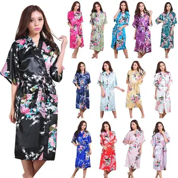 

Silk Satin Wedding Bride Bridesmaid Robe Floral Bathrobe long Kimono Robe Night Robe Bath Robe Fashion Dressing Gown For Women