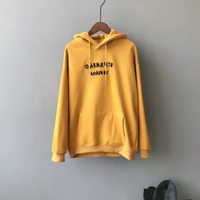 Женские толстовки из флиса с вышитой надписью Sudadera Mujer Kpop, женские толстовки на осень и зиму, свободные худи Harajuku, корейские повседневные худи - Цвет: Yellow