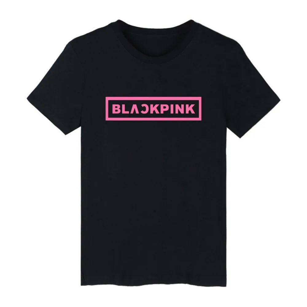 Kpop черная розовая футболка Женская Корейская черная розовая новинка футболка с надписью женская с коротким рукавом высокое качество Camisas Feminina
