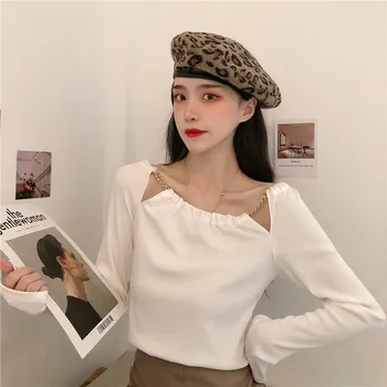 

PX2592 2020 autumn design sense chain scheming top women's long-sleeved bottoming T-shirt