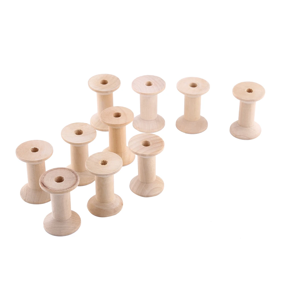 10PCS Vintage Wooden Empty Thread Spools Cylinder Needlework Manual Crafts Wood Bobbins Reels Organizer For Ribbon Sewing Tools