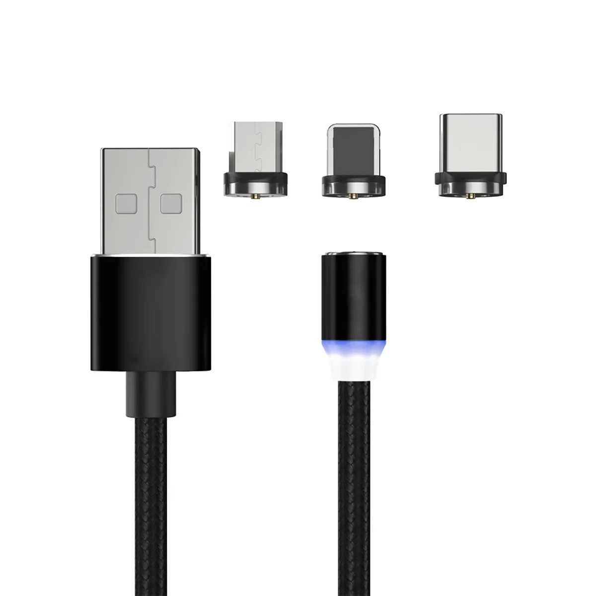 360 A Быстрый Круглый Магнитный USB-C type C/IOS/Micro USB круглый кабель для быстрой зарядки адаптер Магнитный шнур для зарядки - Цвет: Черный