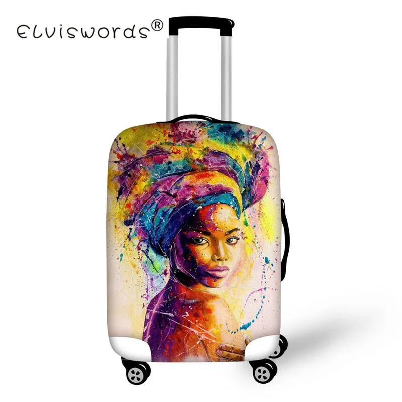Чехол на колесиках Afro Girl, чехол для багажа, водонепроницаемый чехол для путешествий, чехол для костюма, бирки для багажа, портативный эластичный стрейч чехол для багажа - Цвет: Фиолетовый