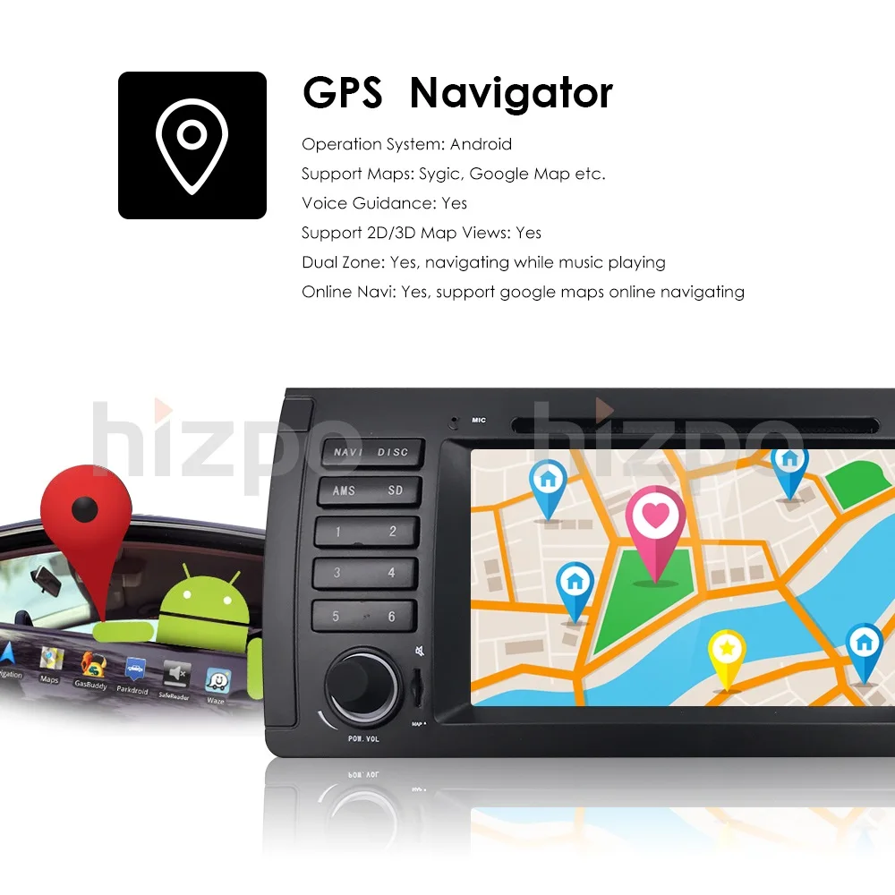 Cheap Car DVD Player GPS Audio Radio For BMW 5 Series X5 E53 E39 M5 Android 9.0 1024*600 Quad Core 4X1.6GHz CPU 2GB/16GB Flash Stereo 19