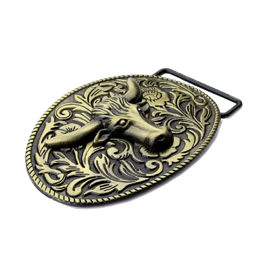 Arabesque Cow Bull Vintage Longhorn Buffalo Head Men' S Leather Belt Buckle Metal Cowboy 9.0 x 7.0cm