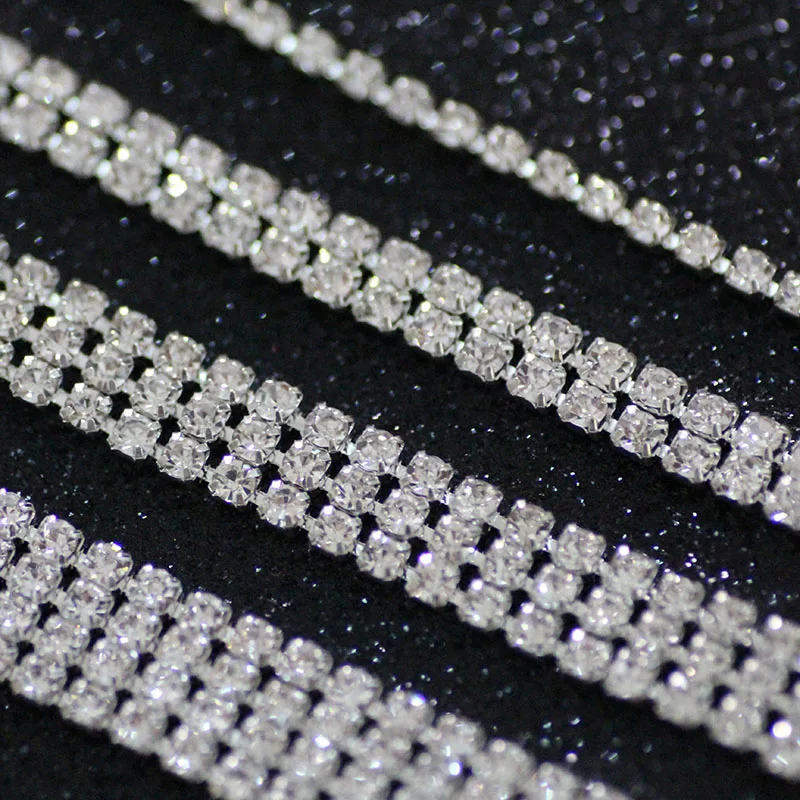 2 yards Crystal white 2 3 4 Rows Glass Rhinestone cup chain Sew on Rhinestone Trim for DIY Clothing Decoration DIY Craft Supplies