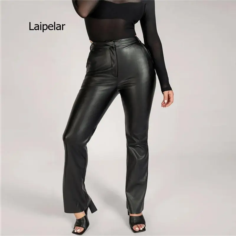 High Waist PU Leather Women Jogger Pants Fashion Casual Pockets Straight Wide Leg Loose Pants Brown Vintage Trousers 2021 2021 korean streetwear white baggy jeans women letter embroidery pockets cargo pants autumn fashion wide leg trousers female