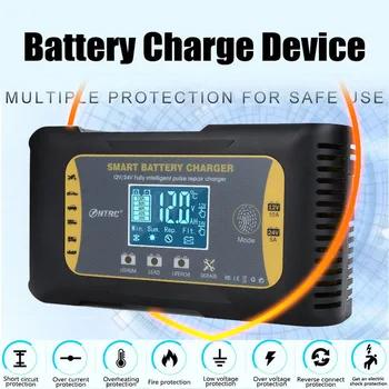 Cargador 12V10A/24V5A para baterías de litio, plomo-ácido, AGM/GEL/LiFePO4, motocicleta y coche, dispositivo de recarga 1