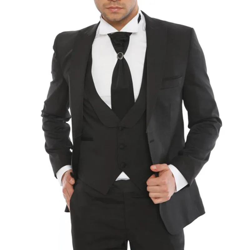 

Fashion Men's 3 Piece Suit Slim Fit Tuxedo One Button Shawl Collar Jacket Vest Trousers Custom Made Wedding Suits For Men
