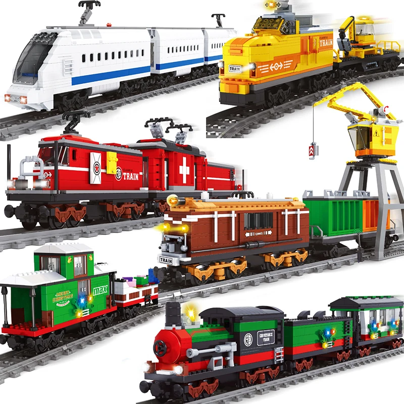 

Ausini compatible legoingly city cargo passenger train Motor electric power train tracks rail sets building blocks toys friends