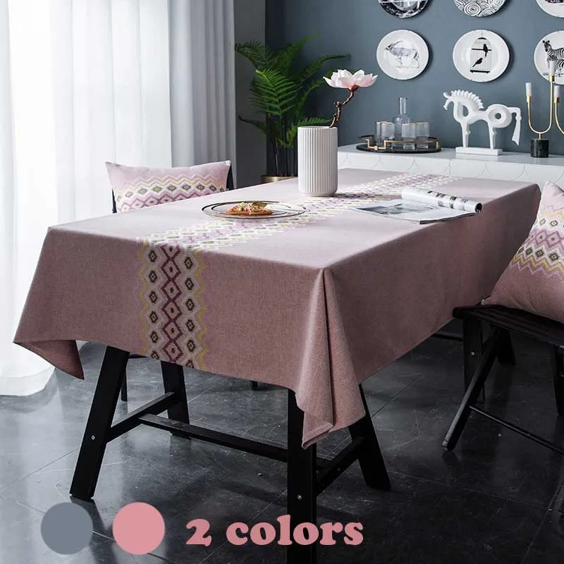  Embroidery Flower Table Cloth Cotton/Linen Tablecloth Solid Color Rectangule Dining/Coffee Table Co
