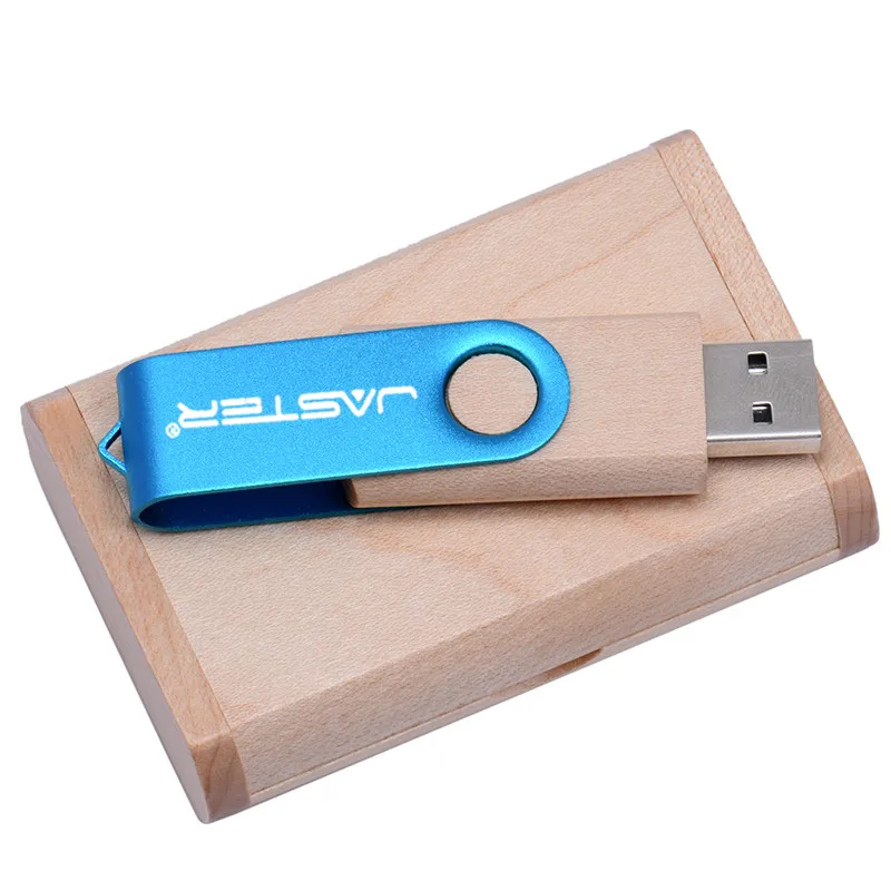 JASTER Пользовательский логотип цветной металл+ клен дерево usb флэш-накопитель 4 ГБ 8 ГБ 16 ГБ 32 ГБ 64 ГБ 128 ГБ wediing персональные подарки - Цвет: Blue
