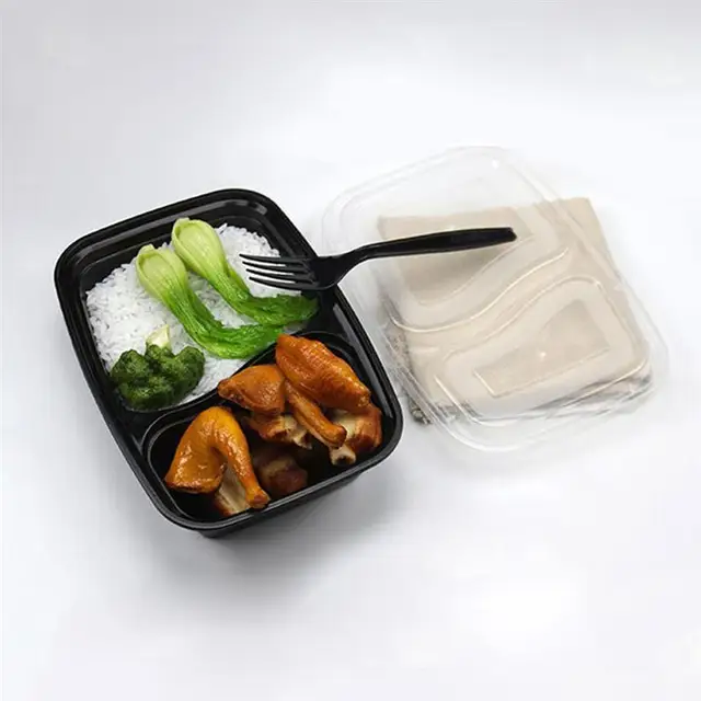 20pcs 1000ml Disposable Meal Prep Containers 2-Compartment Food Storage Box Microwave Safe Lunch Boxes (Black, With Lid) - Image 6