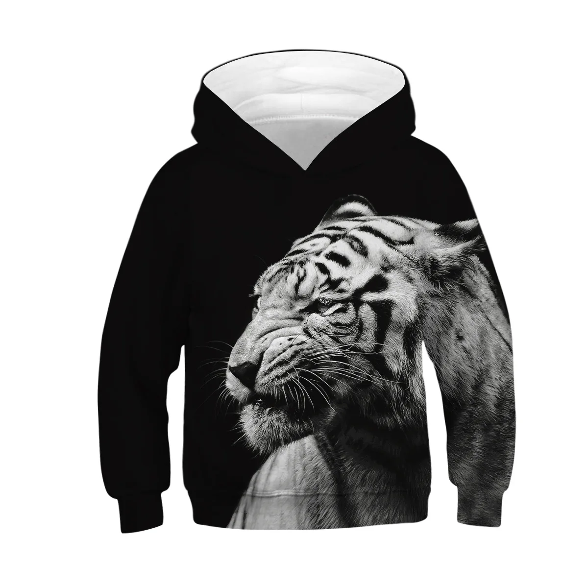 Kids Hoodies Teen Girls Boys Clothes Wolf Fox Lion King 3D Animal Digital Print Children Sweatshirt Long Sleeve Hooded Girl Tops - Цвет: XT296-Black