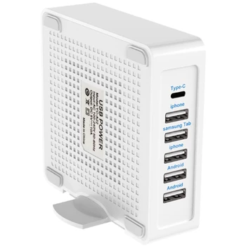 

USB Smart Charger Desktop Adapter with 1.5M Cable 40W Dual QC3.0 6-Port for iPhone 11 Pro / XR Samsung Huawei-US Plug