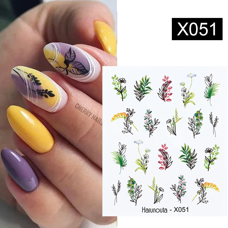Sticker Flower Diy-Slider Spring Water-Nail-Decal Watermark Green Summer Simple And 1pc