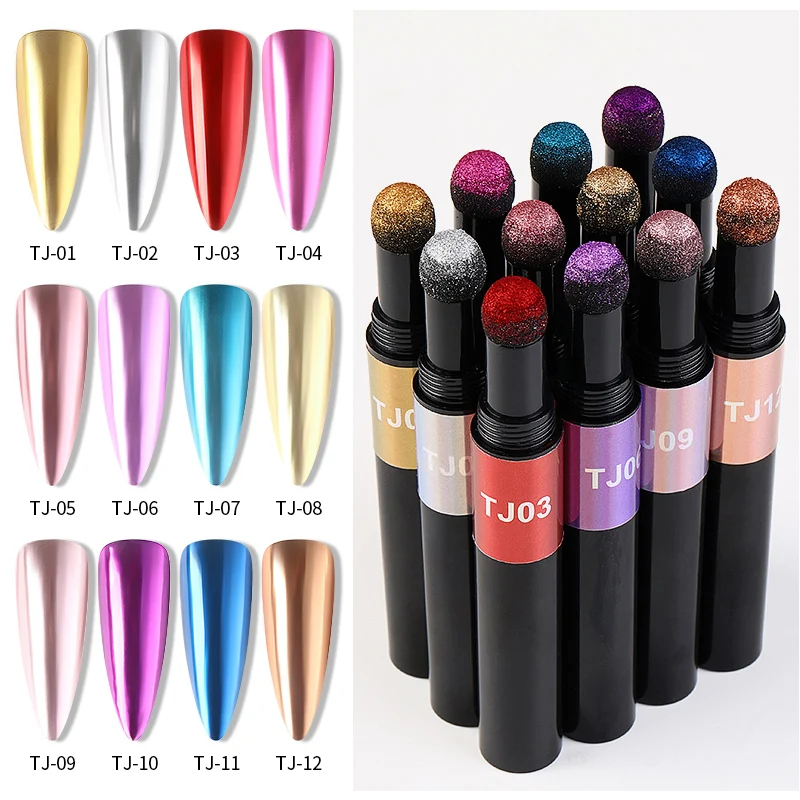 Mirror Nail Air Cushion Magic Powder Convenience Pen Nail Powder Glitter Mirror Effect Manicure Nails Tips Pigment Dust nail powder nail pigment