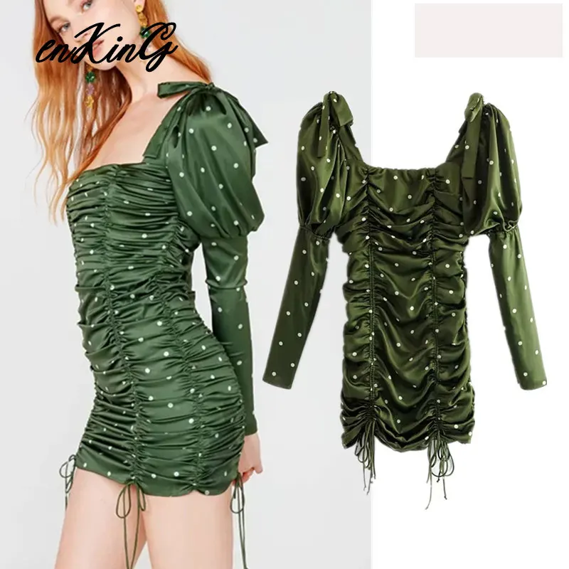Модный блогер английский винтажный буф рукав Плиссированные Вечерние Платья de fiesta de noche vestidos сексуальное мини платье для женщин - Цвет: Picture color