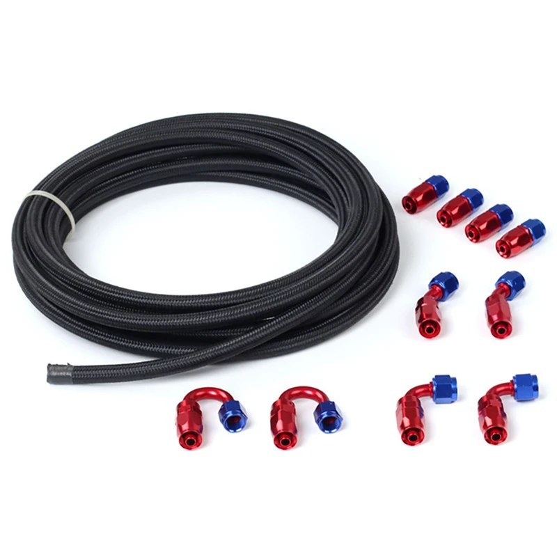 5M Fuel Line Kit 6AN 3/8 inch Black Steel CPE Gas Oil Fuel Hose with 2Pcs AN10 to AN6 Fitting