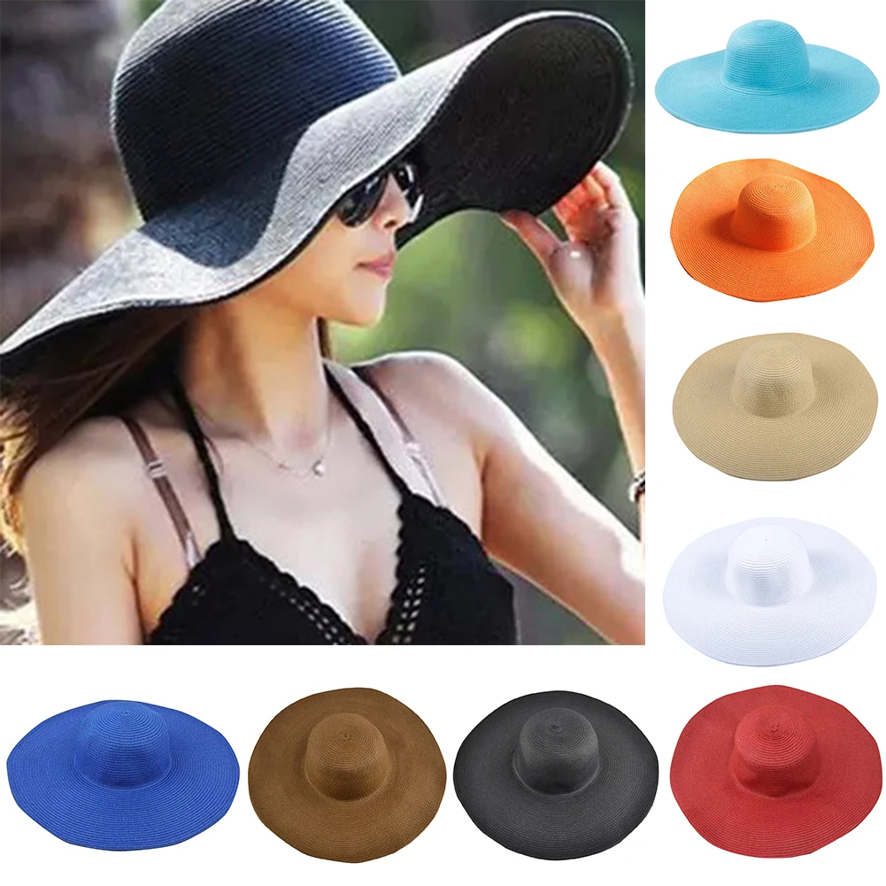 

Fashion Floppy Straw Hats Casual Vacation Travel Wide Brimmed Sun Hats Foldable Roll Up Beach Sun Hat For Women With Big Heads