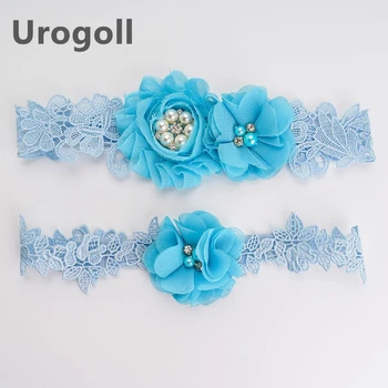 

Bridal Garter Blue Flowers Lace Sexy Garter Elastic Pearl Rhinestone Lady Thigh Ring Wedding Accessories For Women Wife Gift