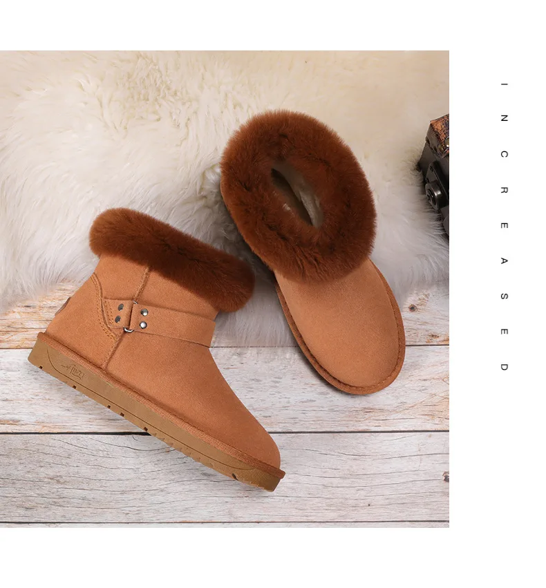 Г., теплые зимние ботинки на меху женские ботинки высокого качества из коровьей кожи с кроличьим мехом Bota Feminina Zapatos De Mujer