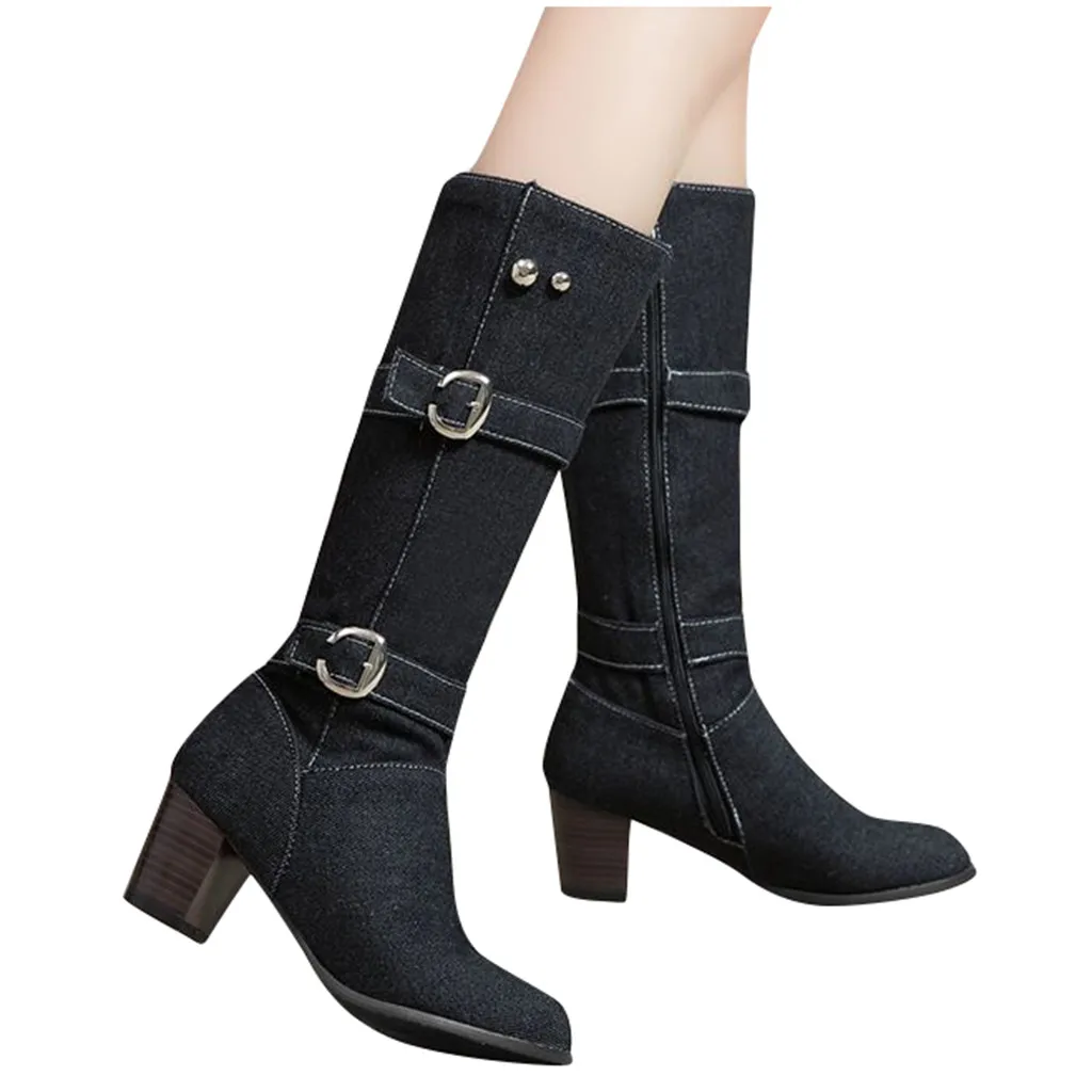 boots Female 2019 new winter leather with long boots thick with warm high tube women's boots Knight boots Plus Size