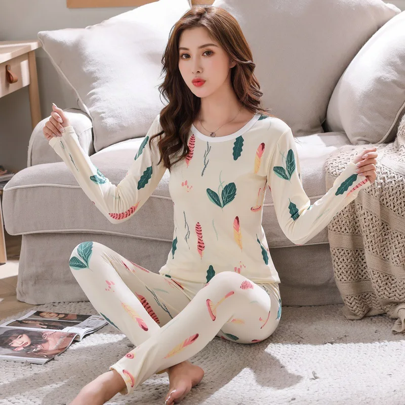

Pajamas Women's 180G plus Velvet Thermal Underwear Women's Tight-Fit Within Wear Body-hugging Thermal Underwear Students Winter