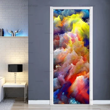 

High Quality 3D Door Sticker Color Clouds Abstract Wall Art Painting Pvc Self-Adhesive Waterproof Pvc Mural Wallpaper Home Decor