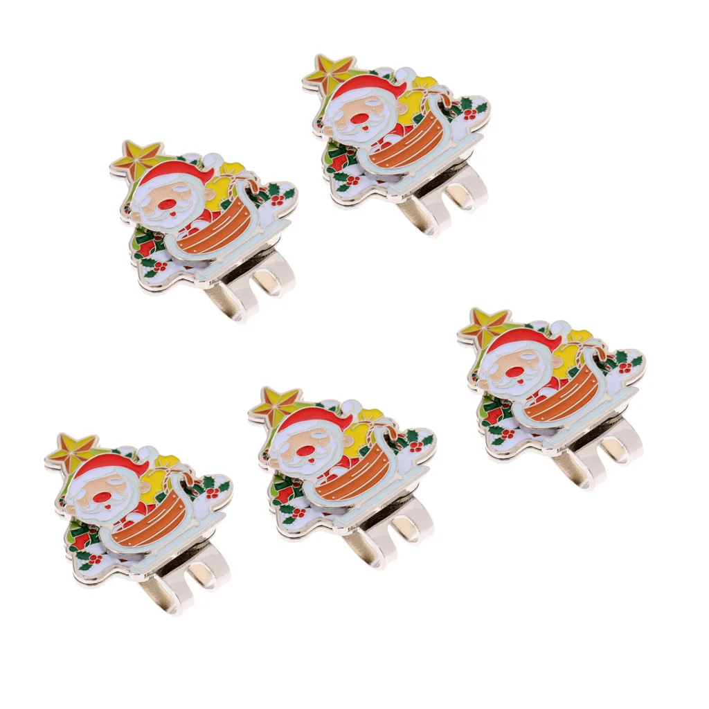Premium 5 Pieces Santa Claus Magnetic Hat Clip Golf Ball Markers Golfer Christmas Gift Presents
