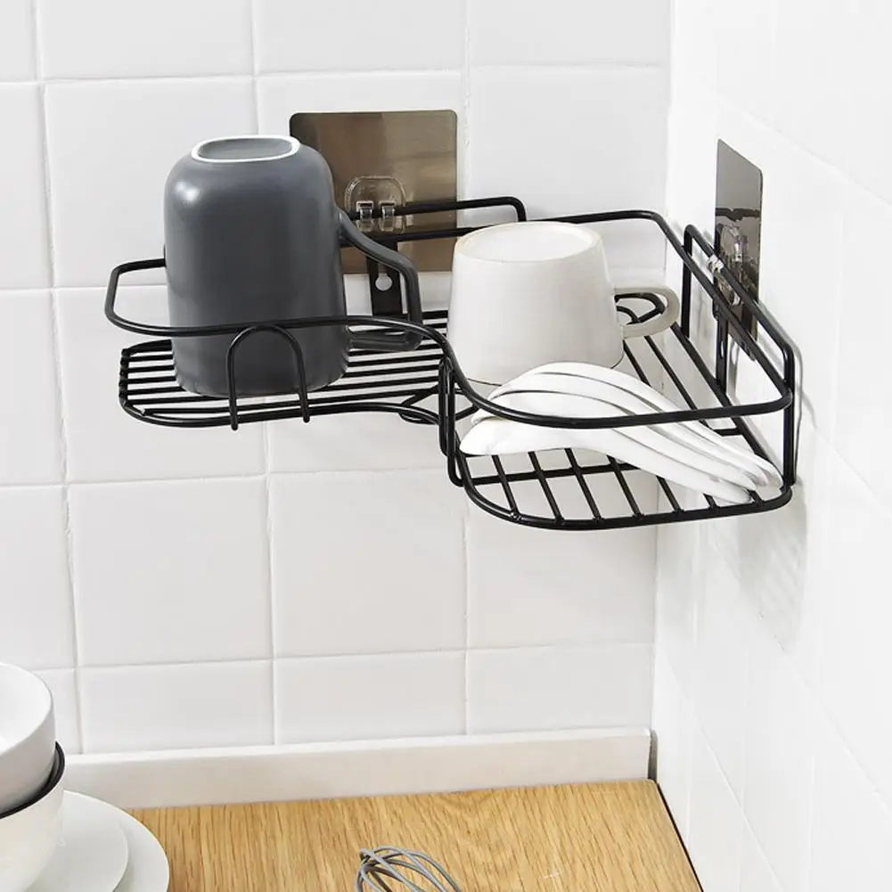 Drilling-free Corner Storage Rack wrought iron storage racks Triangular Kitchen Organizer Holder Bathroom Corner Rack