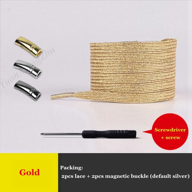 New Magnetic Shoelaces Elastic No Tie Shoe laces Flat Locking Shoelace Kids Adult Sneakers Lazy Laces One Size Fits All Shoes Gold