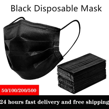 

3 Layers Filter Anti Dust Smog Disposable Face Mask Black Adult Face Mouth Masks Breathable Nonwoven Filter Safety Mascaras