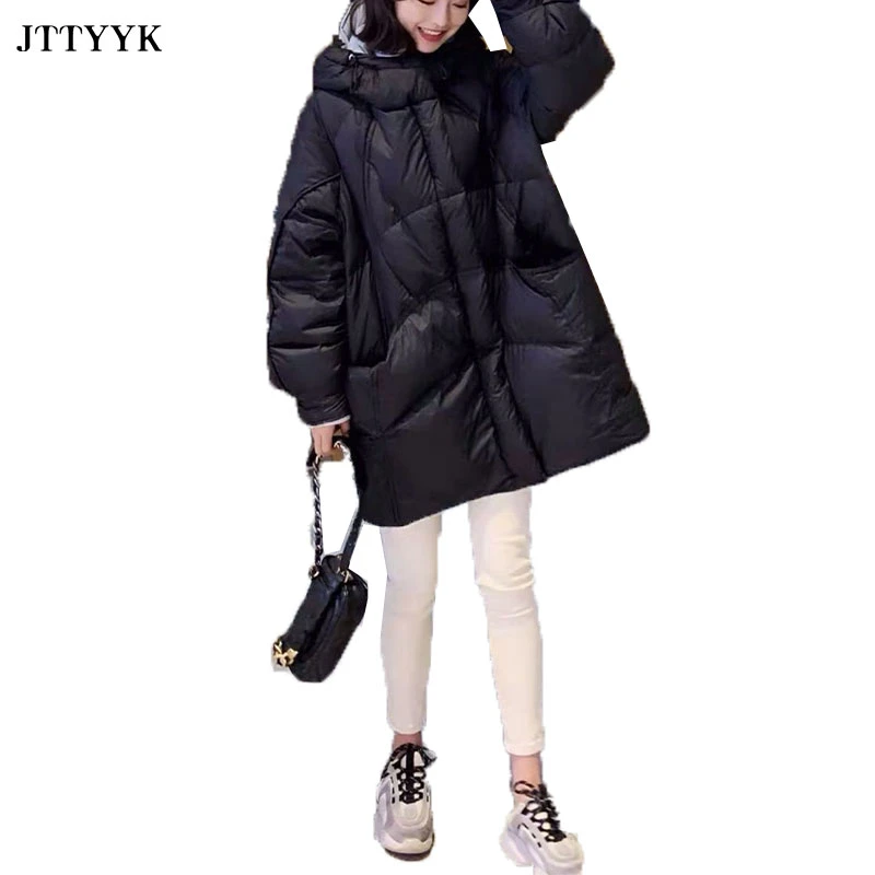 mid length down coat with hood